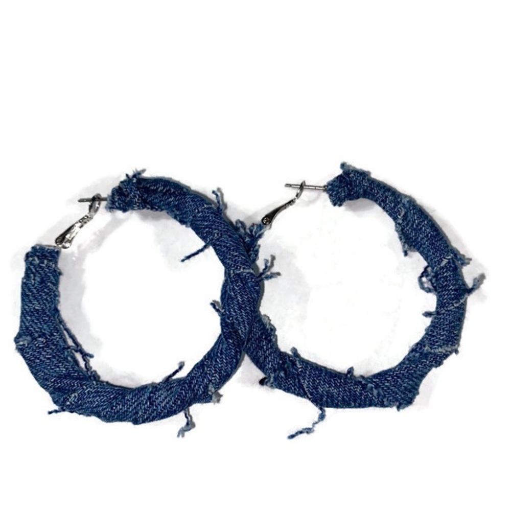 Silver denim jean wrapped hoop earrings